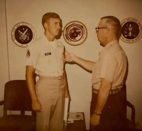 Jeff being presented with the USMC Good Conduct Medal