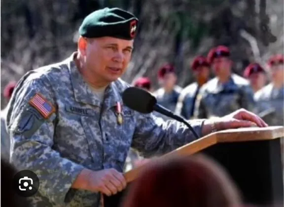 MG Gary Harrell at the Podium after receiving the Distinguished Service Medal- Ft. Bragg, NC.