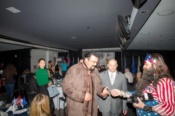Action Star Steven Seagal and Gene Tosti, a SOCN Volunteer from Las Vegas, NV