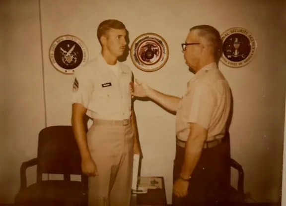 Jeff being presented with the USMC Good Conduct Medal